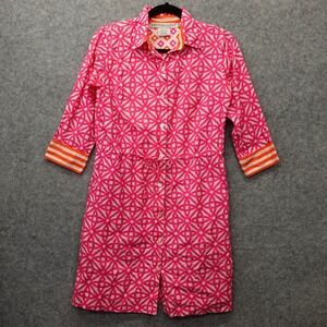 Gretchen Scott Shirt Dress XS Pink Pinwheels Shift Midi Resort Summer Tropical